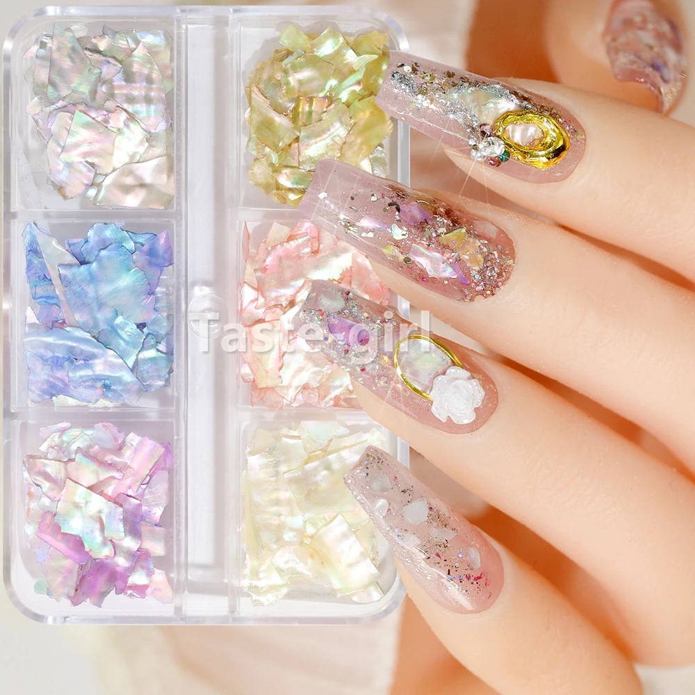 

1 Box Natural Nails Abalone Shell Fragments Flakes Glitter 3D Nail Art Decoration Charm Slice Sequins Manicure Supplies Set