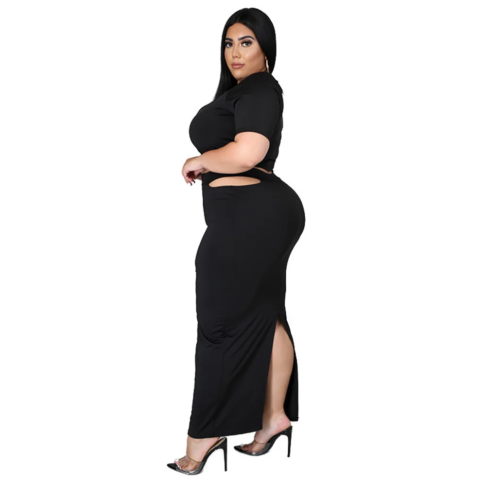 Plus Size Two Piece Set Women 5xl Wholesale Skirts Suit Solid Crop Top with Bandage Elastic Waist Maxi Skirt s 3xl 4xl 5xl 6xl