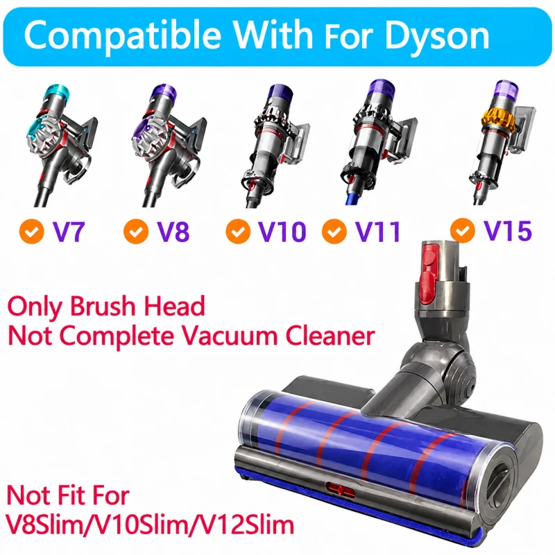Фото Совместимая мягкая пушистая роликовая щетка для насадки Dyson V7 V8 V10 V11 V15 с электроприводом для чистки пола, запасные части №2