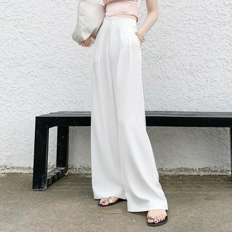 

2023 New Straight Wide Leg Women's Pants Korean Style High Waist Pants For Women Solid Color Loose Suit Trousers Female Q667
