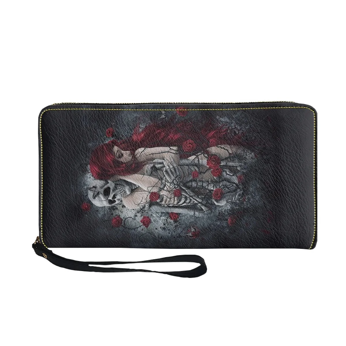 Skull Print Women Luxury Wallets For Famous Brands Clutch Wallet Pu Leather StrapSlim Phone Bag Carteras Para Mujer