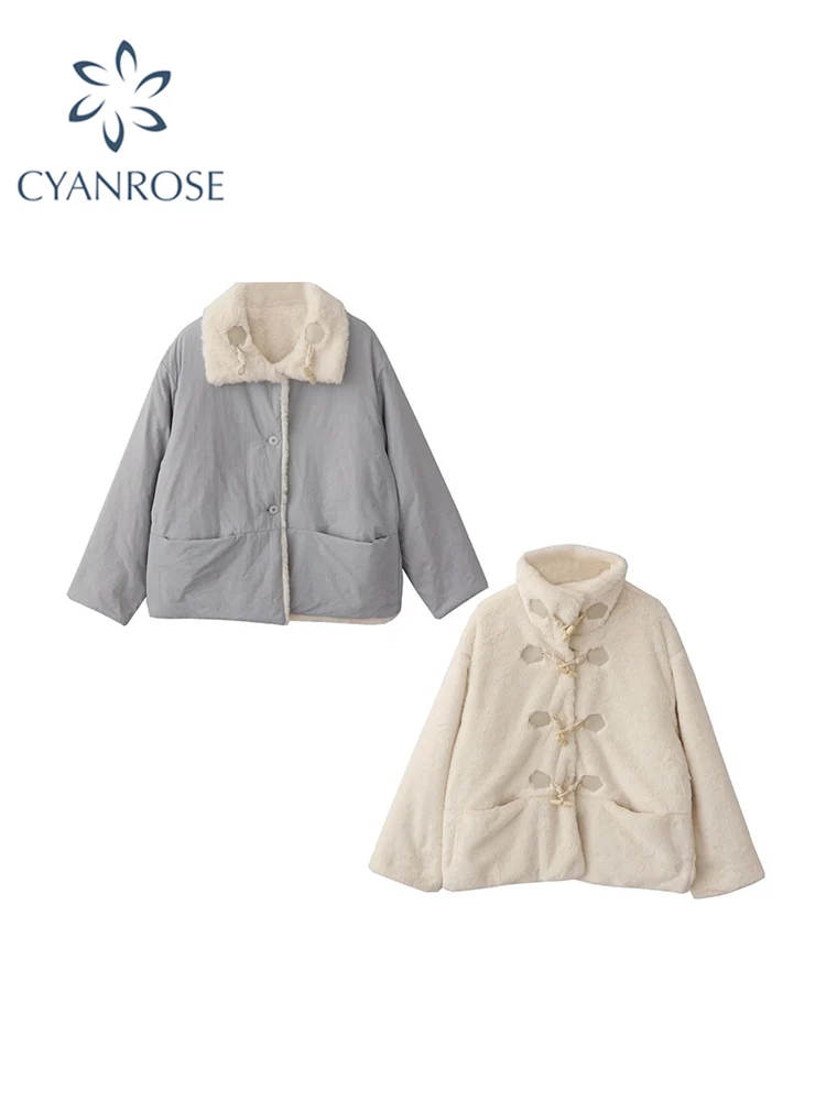 

Both Sides Wear Winter Lamb Velvet Jacket Single Breasted Women 2022 New Retro Style Tide Short Cotton Jacket Tide Coat Women
