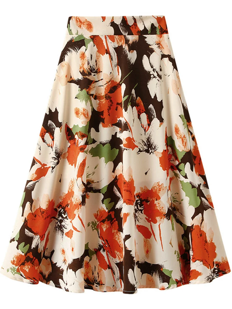 

Новинка 2023, Винтажная летняя Длинная Элегантная трапециевидная юбка средней длины с высокой талией, женская модная пляжная юбка в стиле бохо с цветочным принтом для отдыха