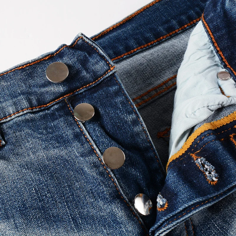 High Street Fashion Men Jeans Retro Blue Elastic Broken Hole Ripped Jeans Men Stretch Skinny Trousers Hip Hop Brand Pants Hombre