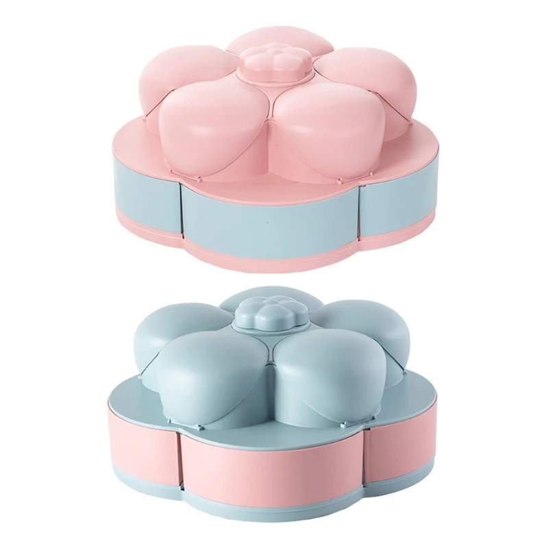 

Petal Shape Rotating Snack Box Large Capacity Candy Food Storage Tray with Non-slip Bottom