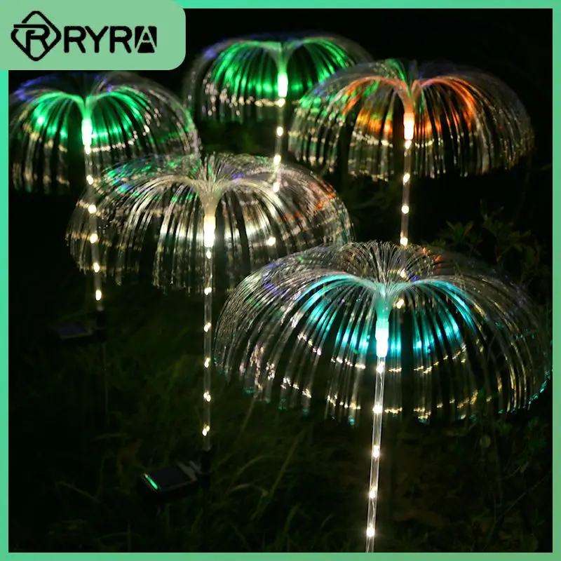 Optic Jellyfish Lawn Lights Waterproof Fiber Jellyfish Light Led Outdoor Solar Garden Lights Patio Villa Yard Decor Street Lamp