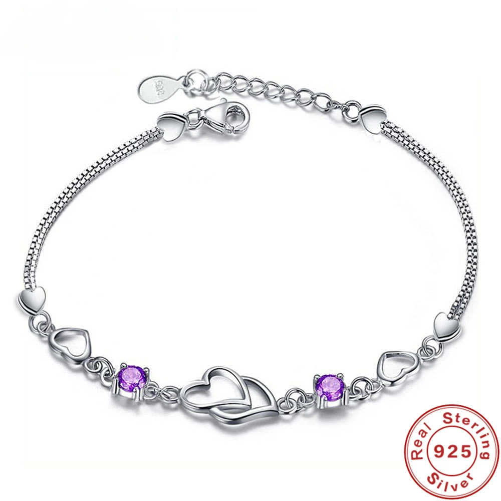 Женский браслет из серебра 925 пробы с фиолетовым Цирконом