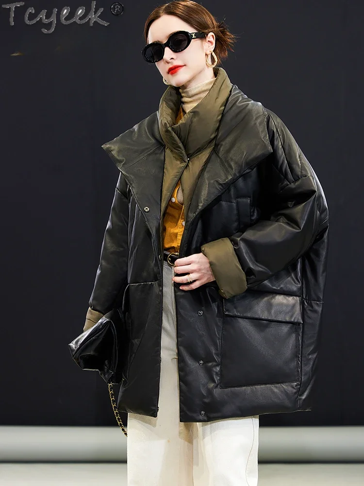 Tcyeek куртка из натуральной кожи женские дубленки овчины 2024 модное пальто на