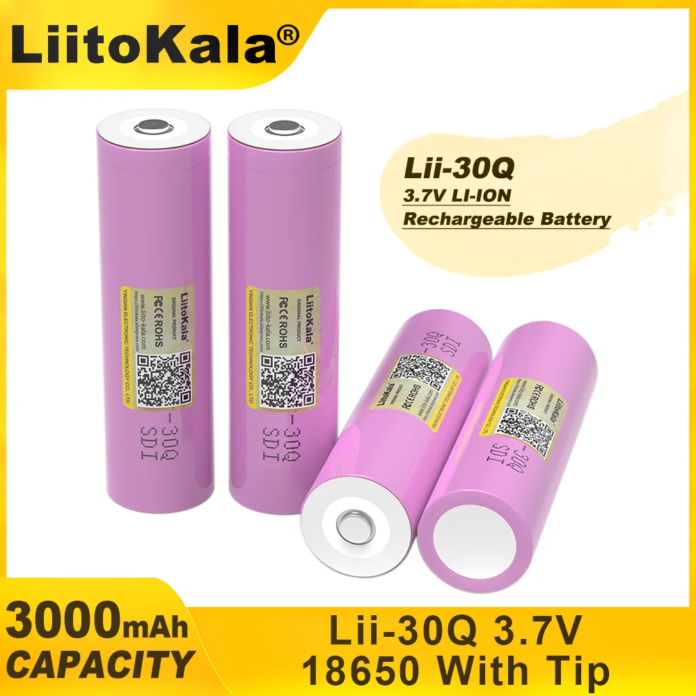Литиевая аккумуляторная батарея LiitoKala для INR18650 30Q 18650 3000 мАч