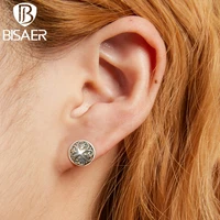 bisaer vintage pattern stud earring 925 sterling silver simple round earrings for women wedding party jewelry gift fine ece1396