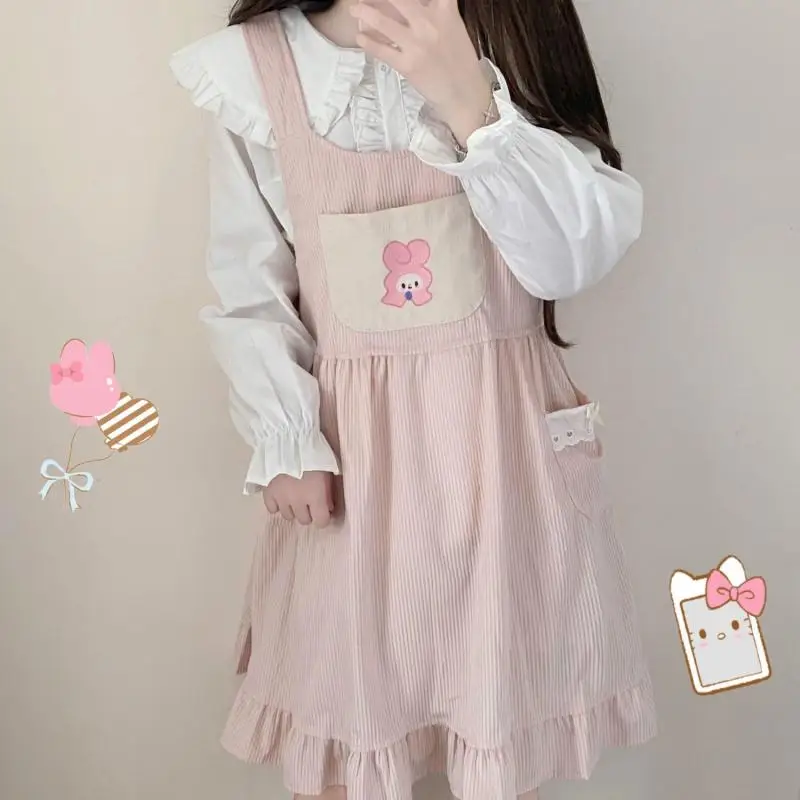 

Sanriod Anime Hobby Mymelody Cinnamoroll Summer Ladies Go Out All-Match Strap Skirt White Cat Ear Shirt Gift for Girlfriend