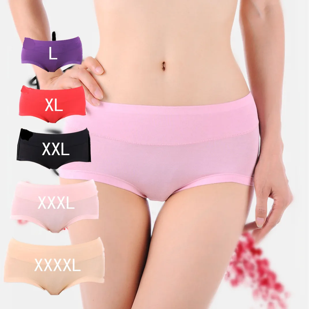 

4XL Ladies Mid Waist Underwear Plus Size Bamboo Fiber Multi Women's Briefs Lingerie Femme Panties Sexy