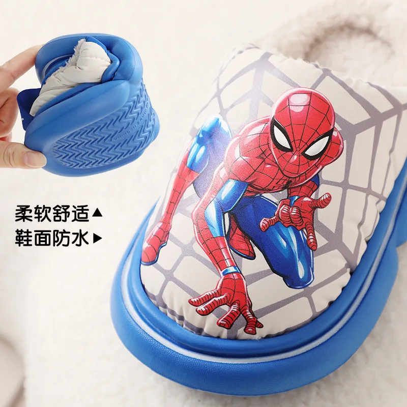 Хлопковые тапочки с рисунком Диснея Человек-паук домашние плюшевые теплые для