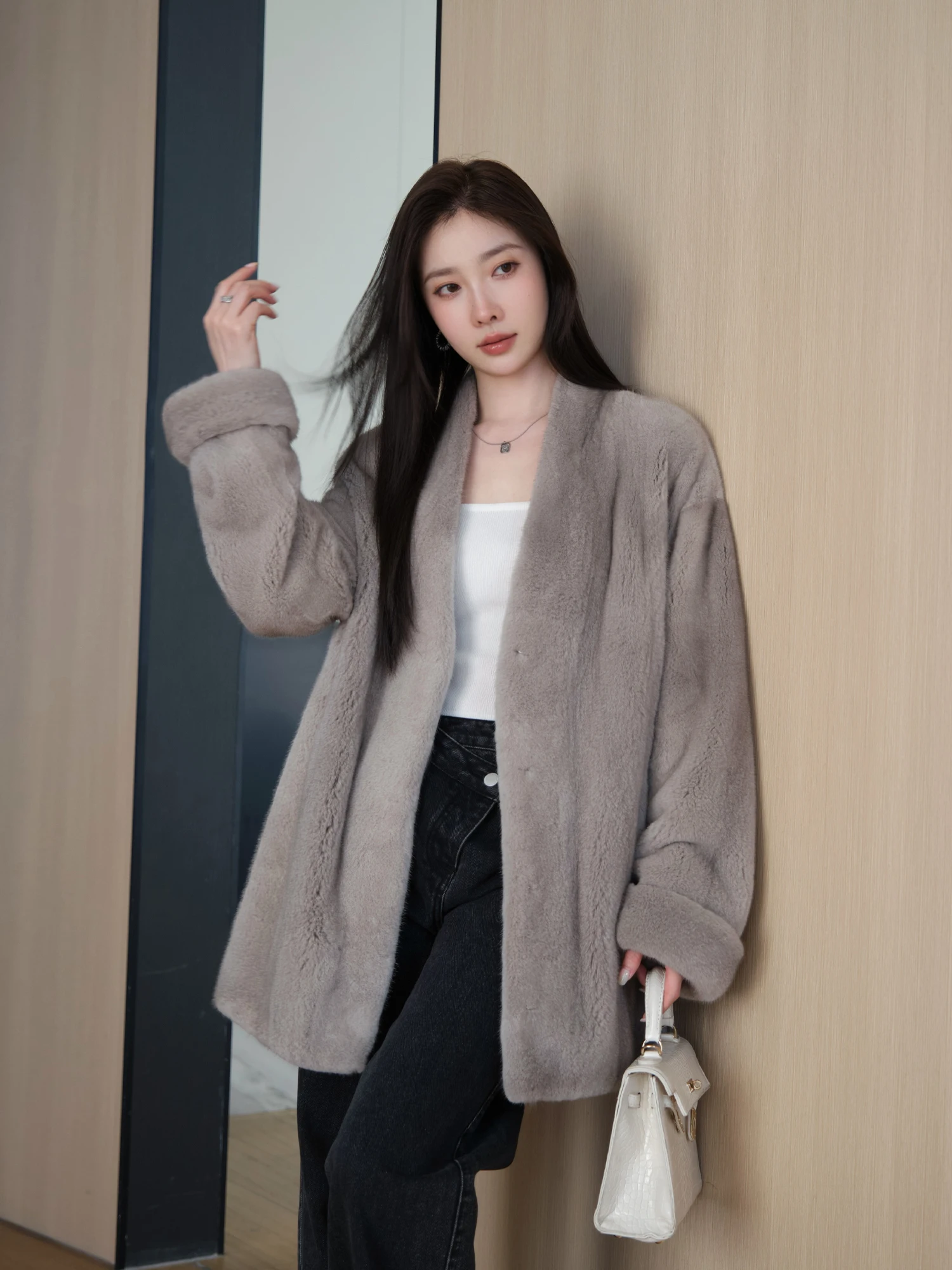 Импортная фиолетовая этикетка бархатное цельное норковое меховое пальто