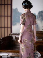 retro womens summer dress chinese traditional cheongsam super fit elegant qipao short sleeve floral prints long dress