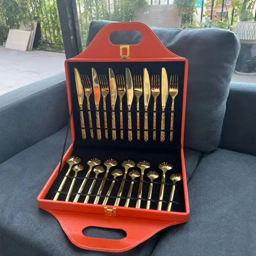 

24 piece set of stainless steel knives and forks, European style luxury tableware, steak, Western food, home dinner gift box