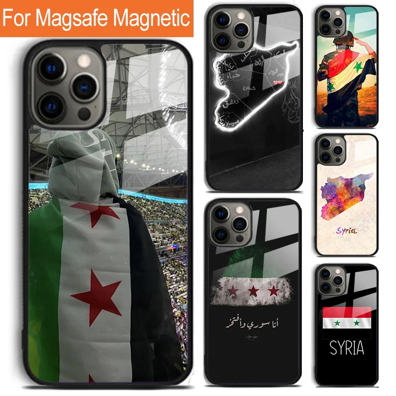 Чехол для телефона с сирийским флагом iPhone 15 16 14 13 12 11 Pro Max Plus Magsafe Магнитный чехол