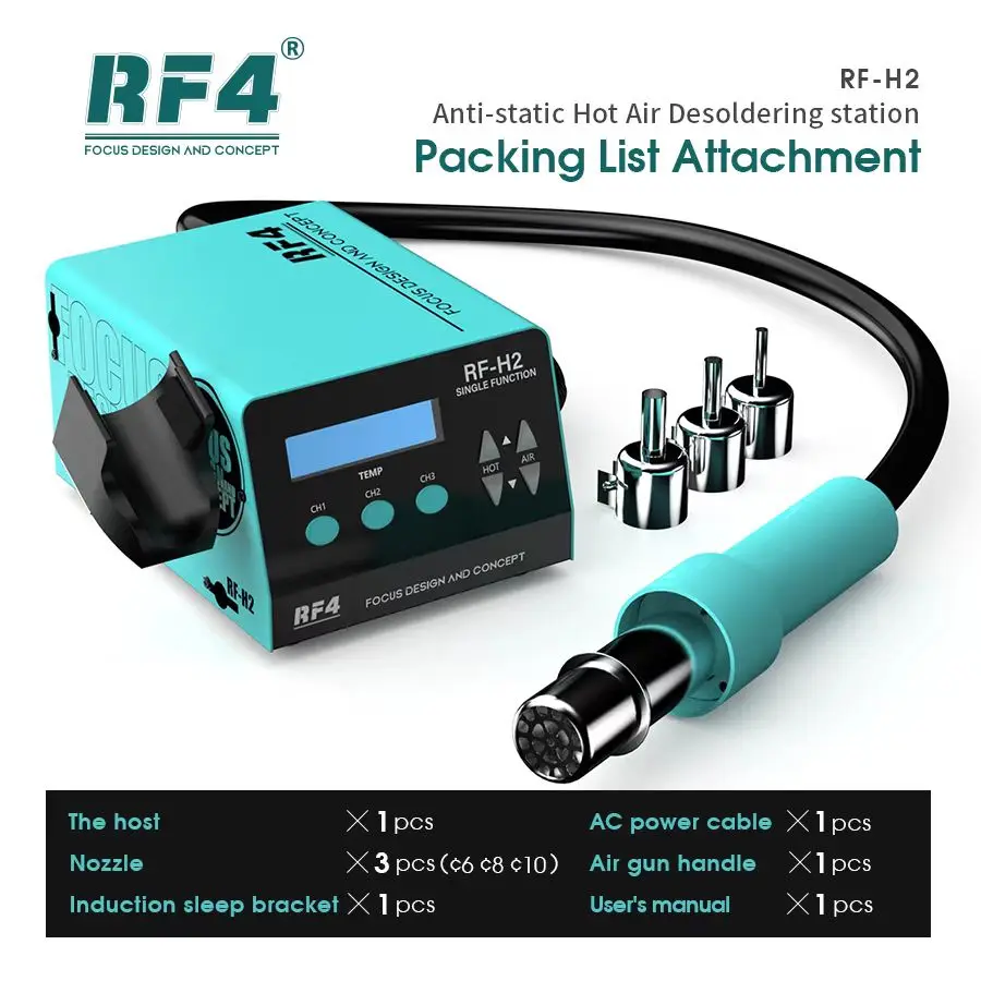

RF4 RF-H2 1000W BGA Rework Station Hot Air Gun Soldering Station Digital Display Intelligent Desoldering To PCB Chip Repair