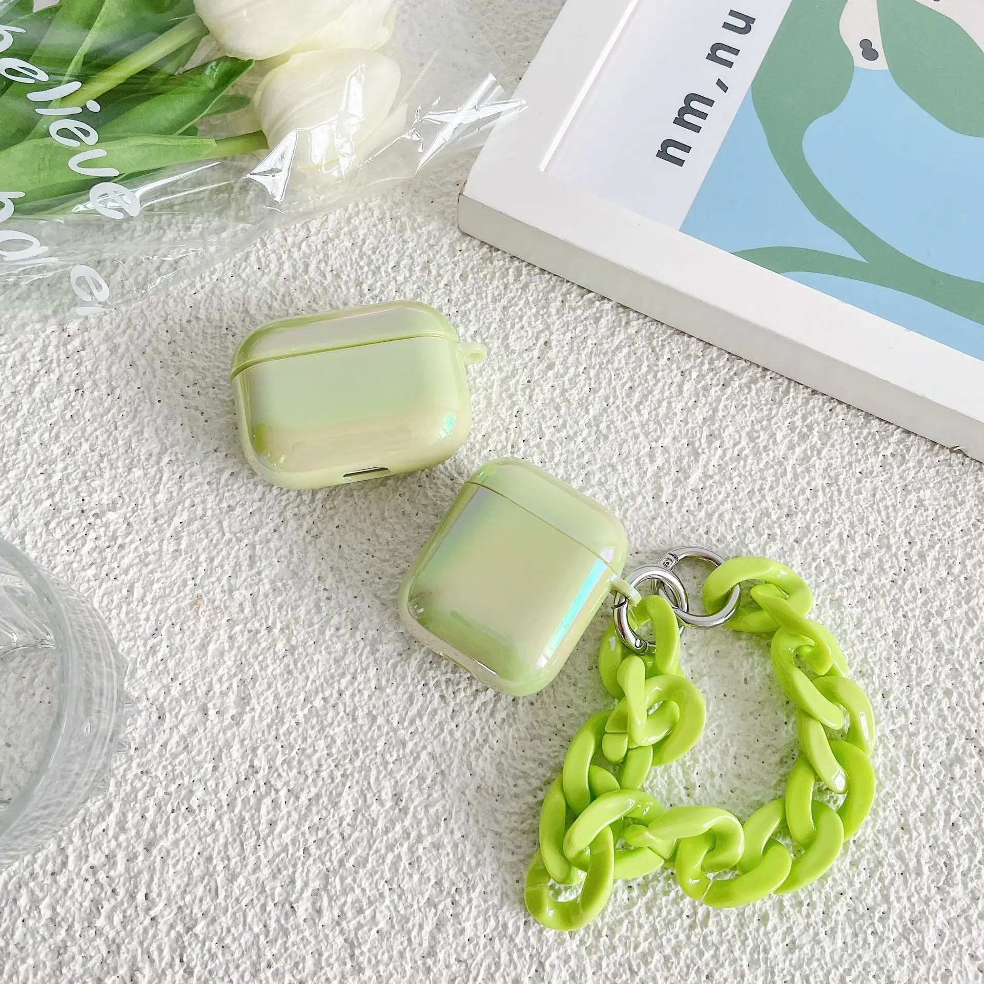 

Color Plating Green Earphone Case For Airpods Wireless Bluetooth Headset Charging Box For Airpods 3 Pro Protect Case With Chain