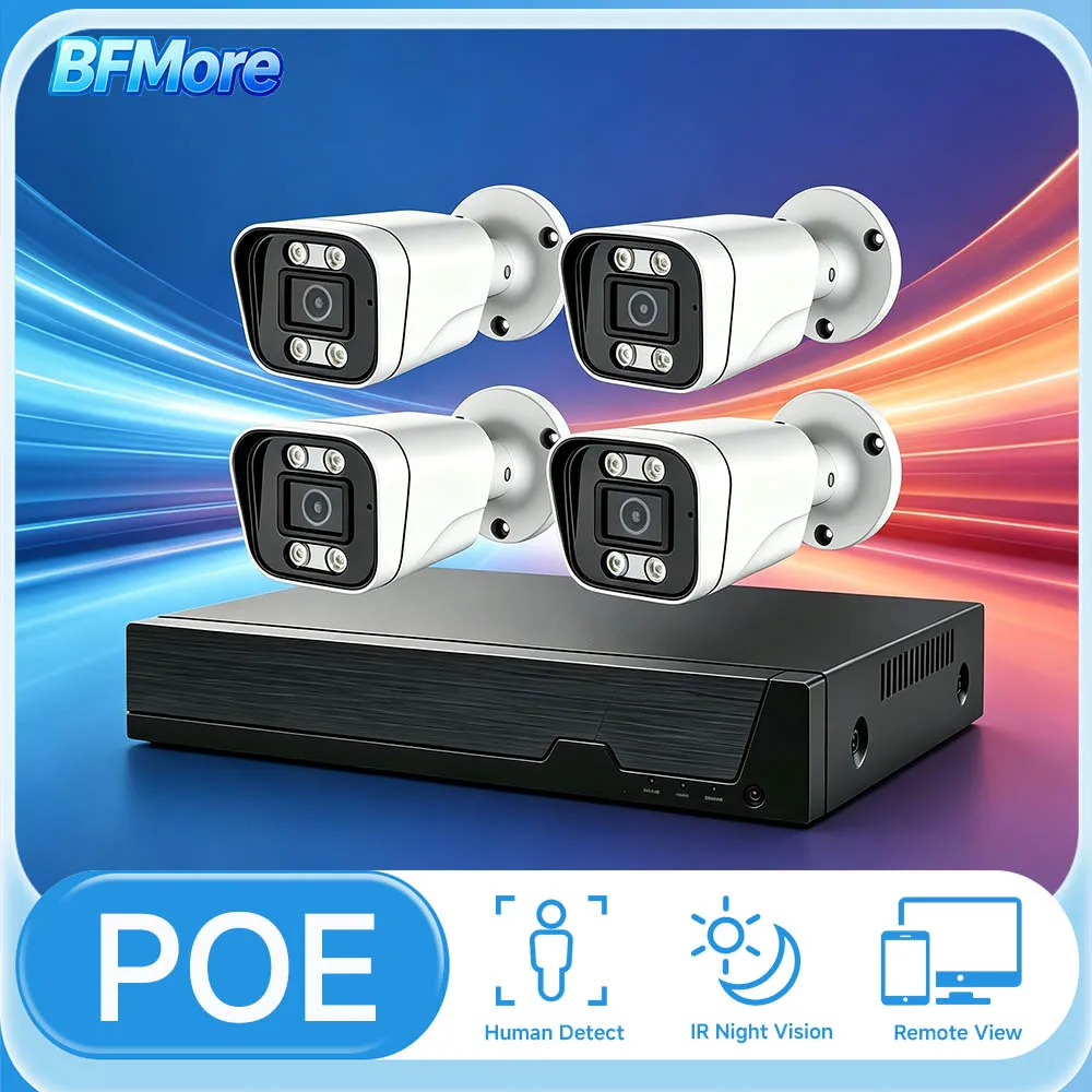 Фото Комплект системы видеонаблюдения BFMore 8MP 4K с ИИ-детектором человека, POE, 8-канальный NVR, запись видео, для наружного и домашнего аудио-видеонаблюдения, камера Camhi №1