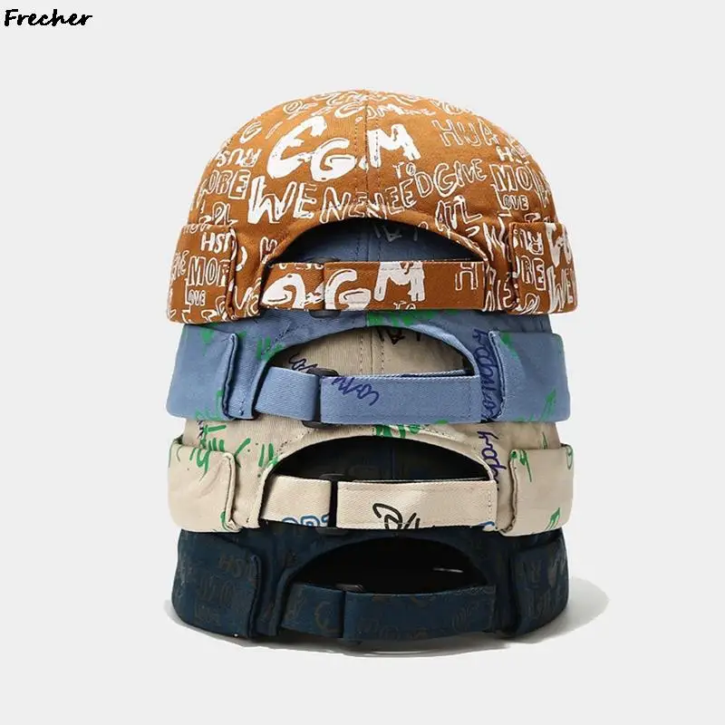 

Graffiti lettering Skullcap Retro Men Sailor Cap Men Women Warm Rolled Cuff Bucket Cap Brimless Hat Winter Hat Bonnet Beanies