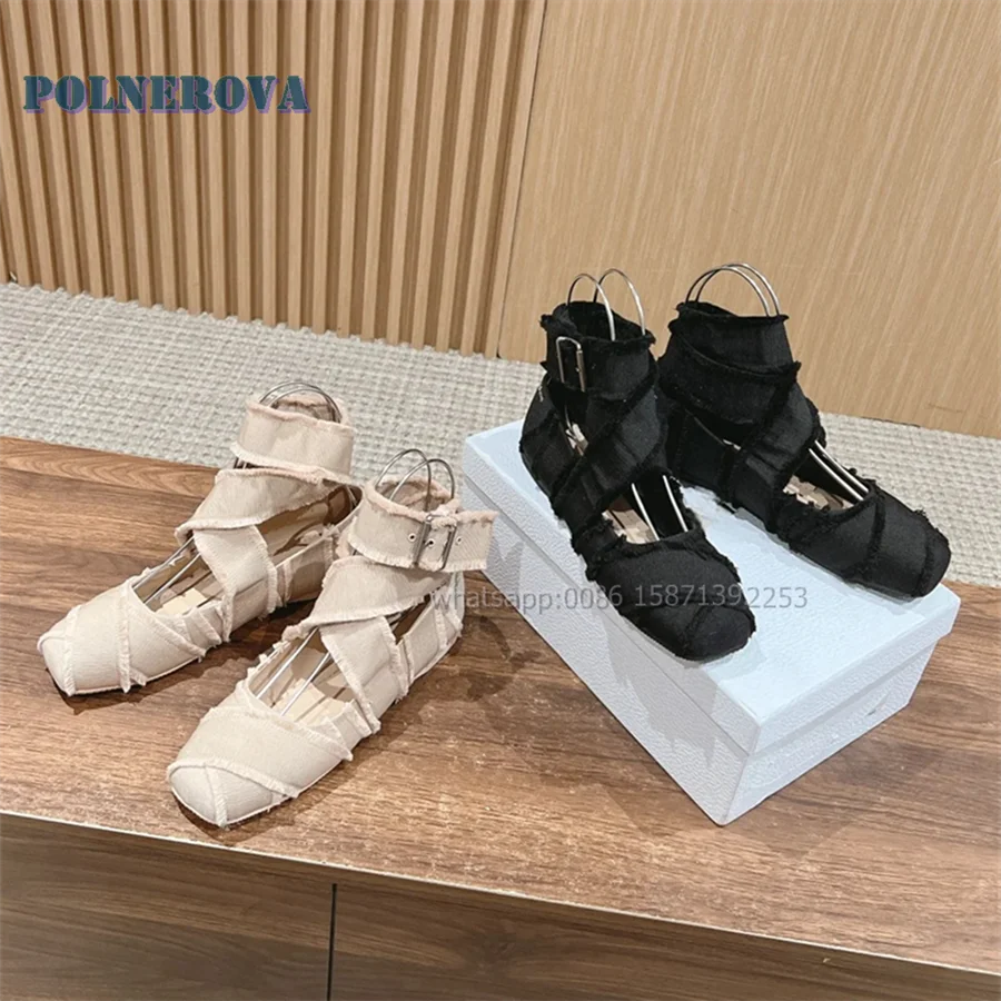 Балетки с перекрестной шнуровкой и бахромой квадратный носок плоская подошва