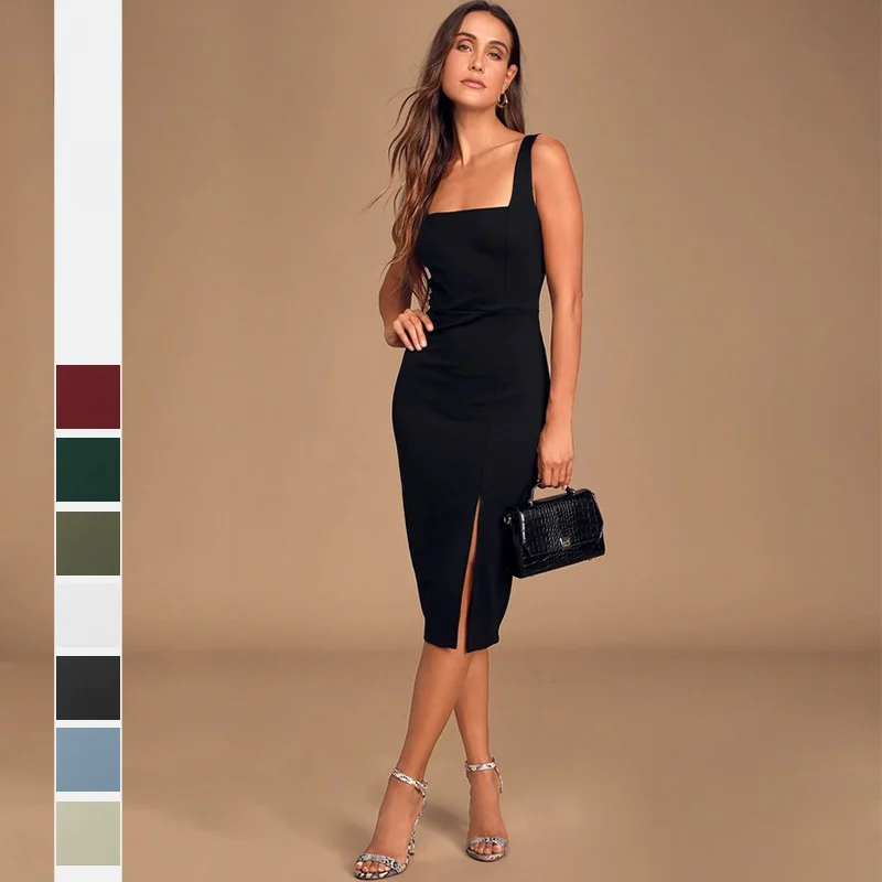 

ELIJOIN European and American Fashion Women's Spring and Summer Sling Split Temperament Elegant French High Sense Dress