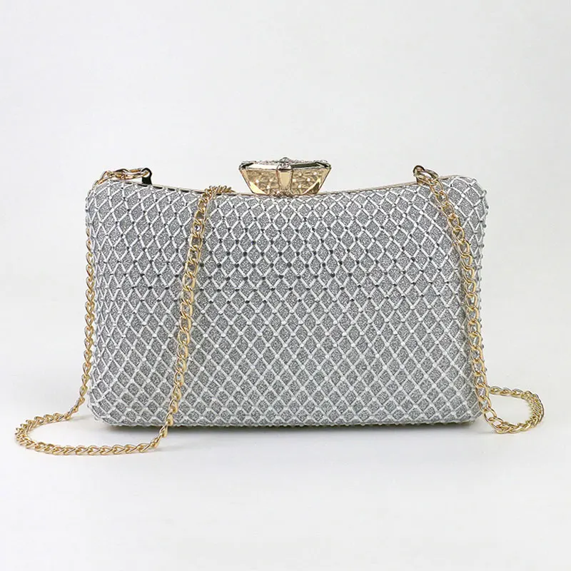 

Metallic lattice Evening Bag For Women Luxury Diamond Banquet Bags Fashion Shiny Solid Color Crossbody Chain Bags Handbag XA501H