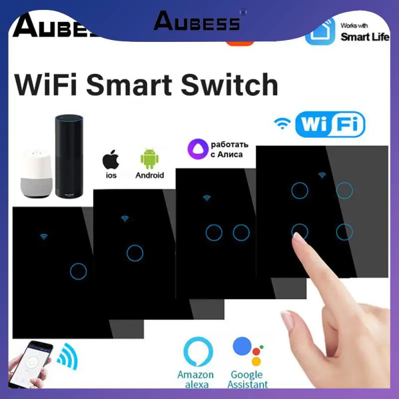 

Умный сенсорный выключатель, Беспроводной Выключатель с Wi-Fi, с голосовым управлением, настенная панель, 2/3/5 шт., 1/2/3/4 клавиши