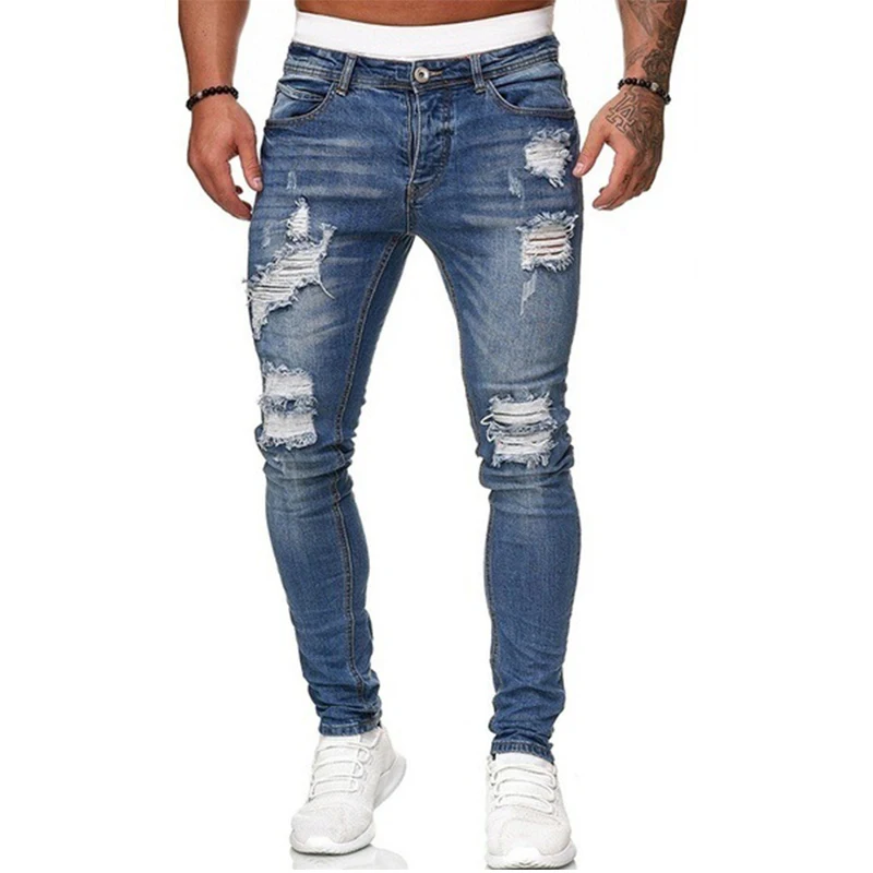 2022 Spring/Summer Fashion Skinny Jeans Ripped Stretch Cotton High Quality Classic Clothing Trousers Casual Sports Pants for Men