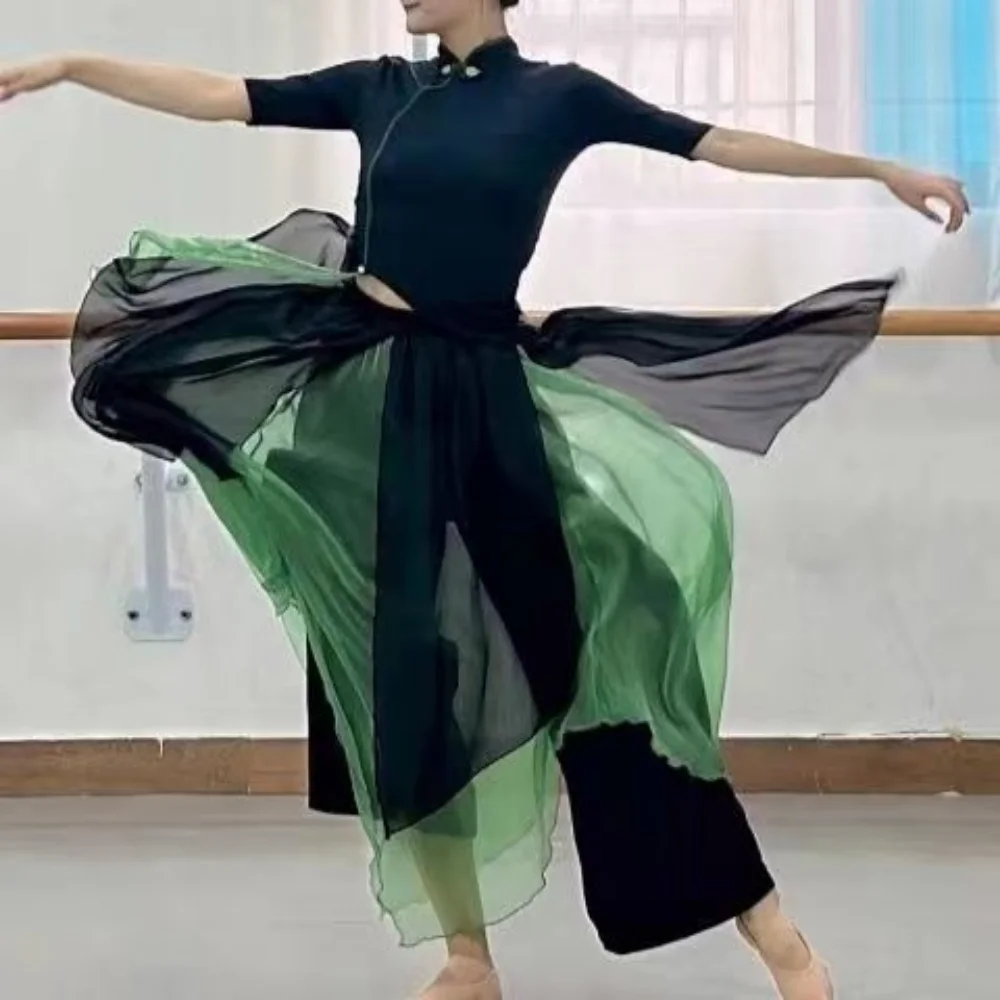 Зеленая черная танцевальная одежда Сказочная костюм китайского Классического