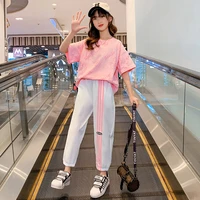 summer girls casual suits new medium and large childrens korean short sleeved sweatpants thin two piece childrens clothing