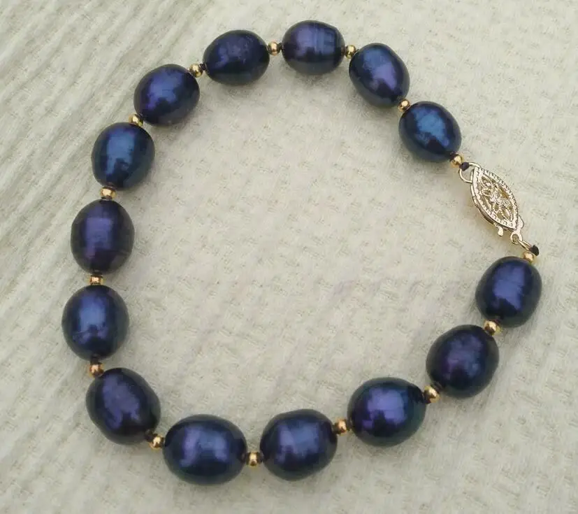 

Stunning 8x10mm Natural South Sea Black Pearl Bracelet 7.5-8"