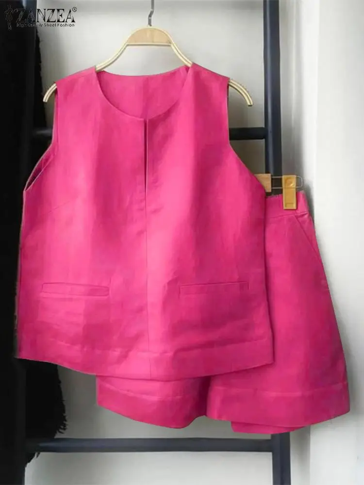 Комплект ZANZEA летний из 2 предметов повседневный Свободный Топ без рукавов и Шорты