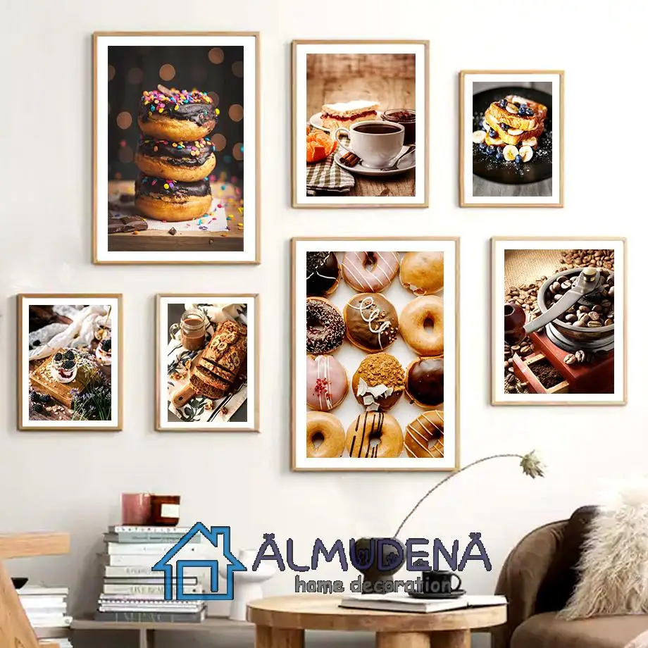 Постер на стену с изображением шоколадного торта кофейных зерен хлеба пончиков