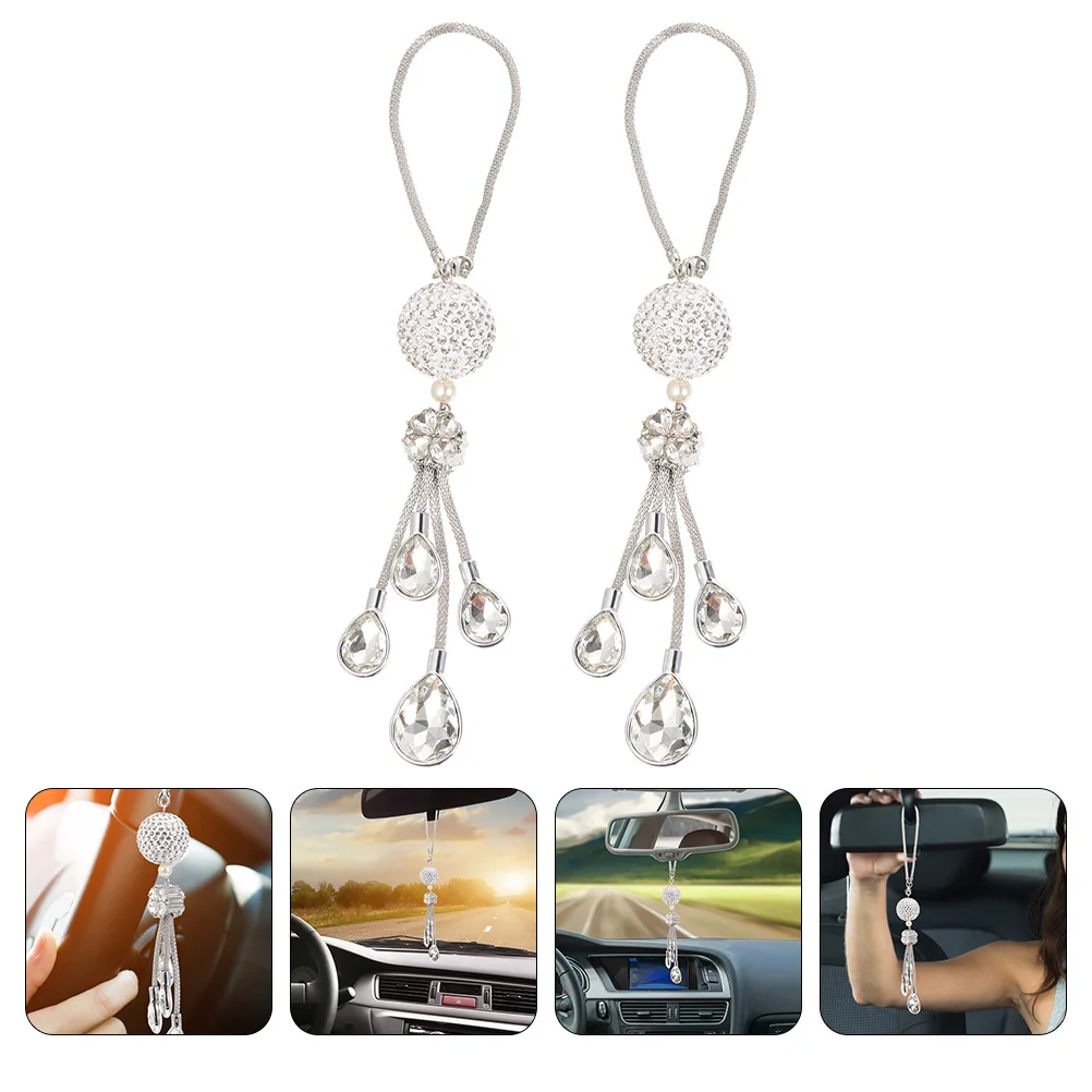 

2Pcs Rearview Mirror Rhinestone Pendant Car Pendant Car Decor Hanging Ornament Car Hanging Decor for Car Decor