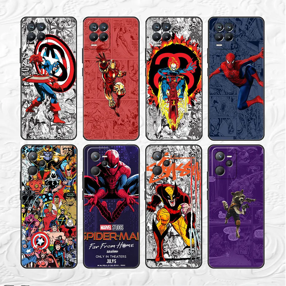 

Marvel Spiderman Iron Man Case for Realme 8 6 7 Pro C21 C3 XT C21Y C15 C12 GT Master Neo2 Neo3 5 Black Soft Phone Silicone Cover