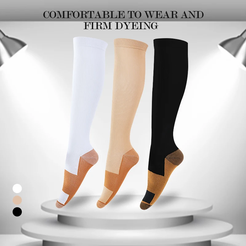 

Compression Socks Stretch Copper Stockings Blood Circulation Promotion Knee High Sports Socks Unisex Patchwork Long Sock