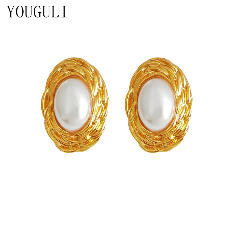 

S925 needle Delicate Jewelry Pearl Earring Popular Design Vintage Elegant Temperament Thick Plated Drop Earrings For Girl Gifts