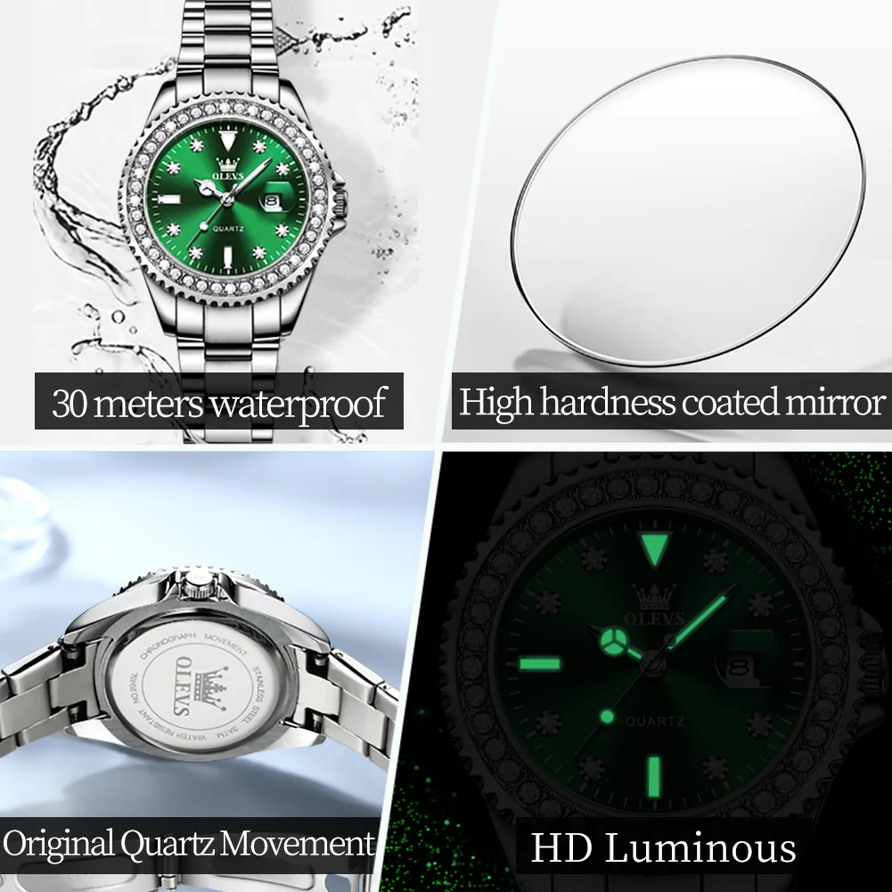 OLEVS Couple Watches Men and Women Luxury Brand Fashion Diamond Stainless Steel Quartz Pair Lovers Watch Gifts For Birthday