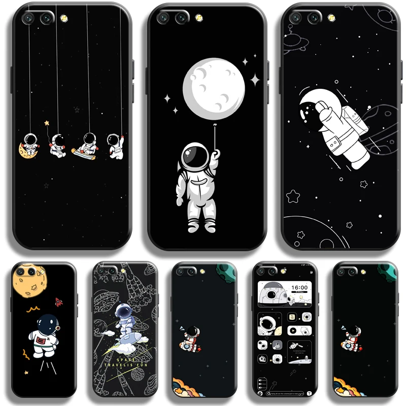 

Fashion Cute Astronaut Case For Huawei Honor 10X 9X Lite Pro For Honor 10 10i 9 9A Phone Case Black Silicone Cover Soft Carcasa