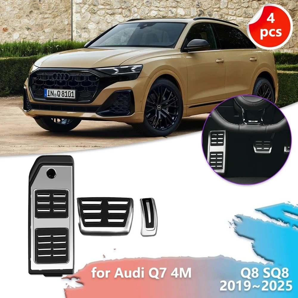Фото Автомобильная педаль газового тормоза для Audi Q7 4M Q8 SQ8 2019 ~ 2025 2020 2021, резиновая противоскользящая подставка для ног из сплава, крышка педали, часть аксессуаров №1