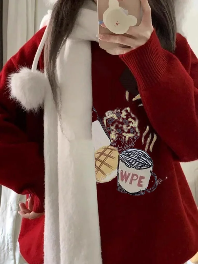 Новогодний зимний винтажный американский комплект High Street Vibe винно-красный