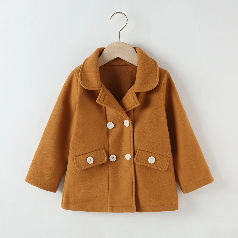 

Girls Woolen Coat Jacket Cotton Outwear 2022 Brown Warm Thicken Plus Velvet Winter Autumn High Quality Children's Clothing