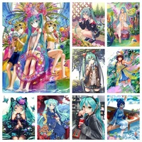 5d full square japanese anime ponytail girl diamond painting colorful beauty scene embroidery cross stitch wall art room decor