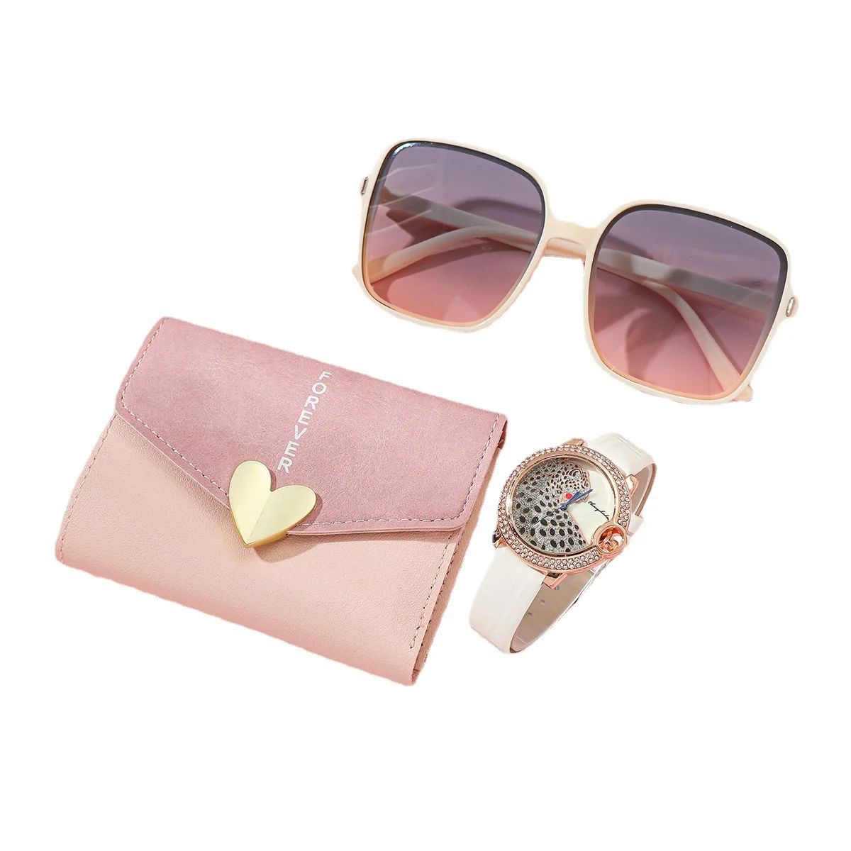 3Pcs Set Fashion Womens Watches Set with Box Luxury Quartz Watch Wallet Sunglass Wristwatch Set Gifts Box for Wife Girlfriend