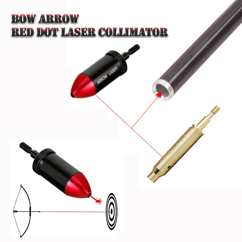 Archery Hunting Red Dot Laser Sight with Threaded Tail Laser Arrow Sight Collimator Laser Crossbow Hunting Training Accessories