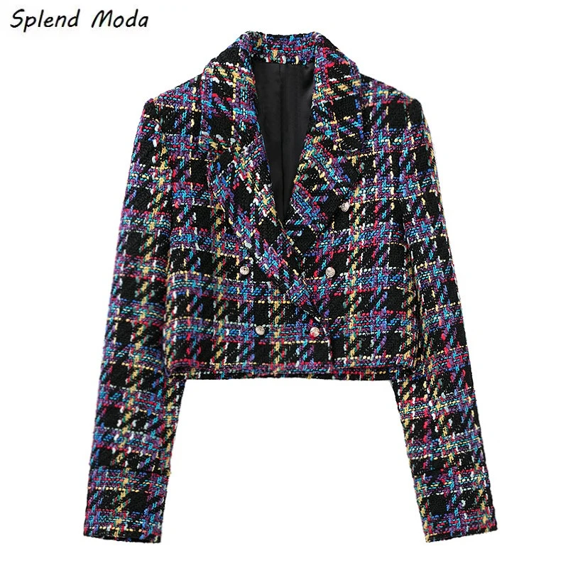

Splend Moda Spring Autumn New Fashion England Style Urban Casual Notched Collar Woolen Crop Top Long Sleeve Blazer For Women