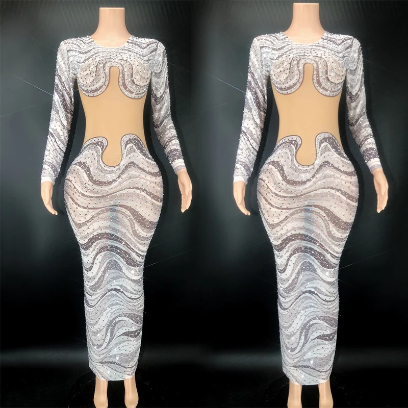 

Платье стрейчевое с абстрактным принтом, Вечерние Платья Стразы для празднования дня рождения, праздничная одежда, сценический костюм певицы, 5602