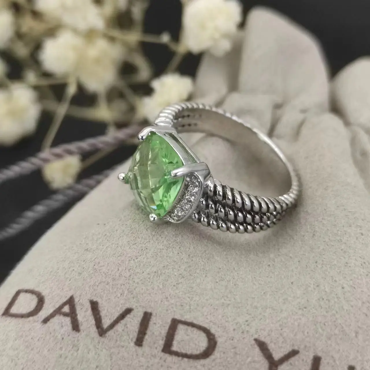 Popular Jewelry David Yurman  for Woman DY Eden Emerald Diamond Eternity Band Ring in Silver 925 Plated Platinum
